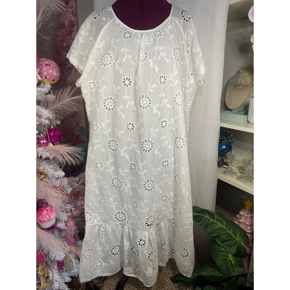Unbranded Eyelet Midi Dress Womens 2XL White Good Floral Ruffle Hem Lined